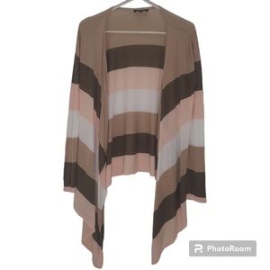ii Sisters Beautiful Lightweight Color Block Striped Long Open Front Car…